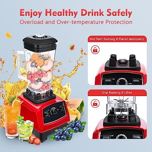 2200W Professional Countertop Smoothie Blender 2L Heavy Duty Stainless Steel Commercial Kitchen Blender Mixer Juicer Ice CrusherAdjustable Speed for MilkshakesIce Creams Fresh Juices (Black)