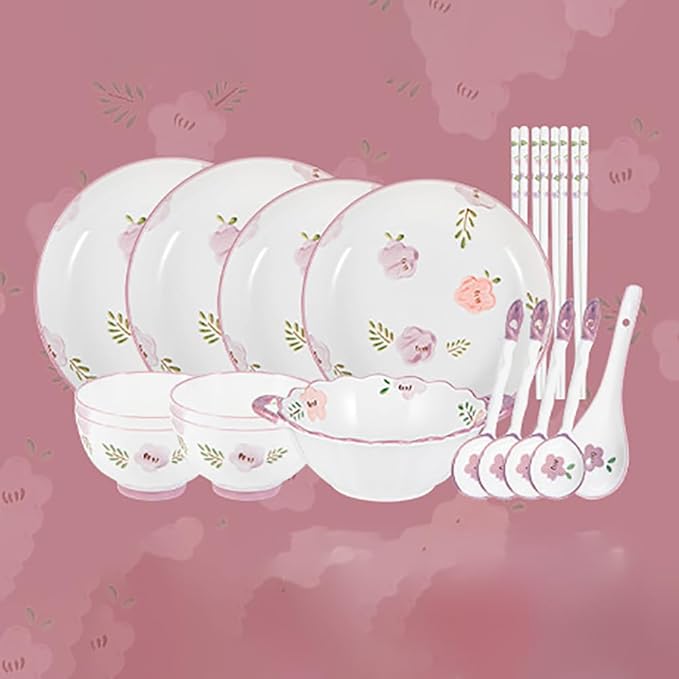 Modern Dinnerware Set Ceramic Plate And Bowl Set Serves 4-10 Purple Floral Dinnerware Set Dinner Salad Dessert Plate And Cereal Bowl SetA