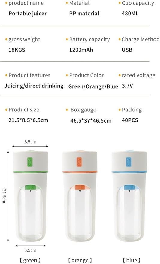 Portable Blender for Shakes and Smoothies 18oz Personal Size Blender with USB-C Rechargeable 6 Blades for Crushing Ice White
