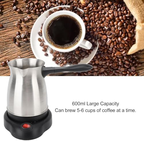 VBESTLIFE Electric Turkish Coffee Maker 600ML Large Capacity 5-6 Cup Capacity Overheating Ergonomic Anti Scald Handle Stainless Steel