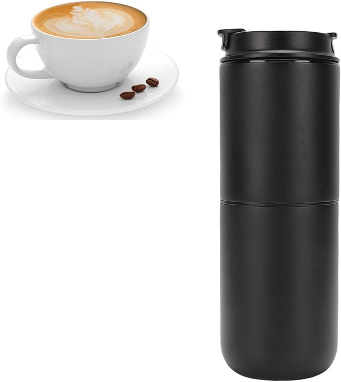 Cuifati Portable Electric Coffee Maker with Mill 350ML Cordless Coffee Machine Rechargeable Battery Operated Travel Coffee Maker Semi Automatic Coffee Cup for Camping Office (Black)