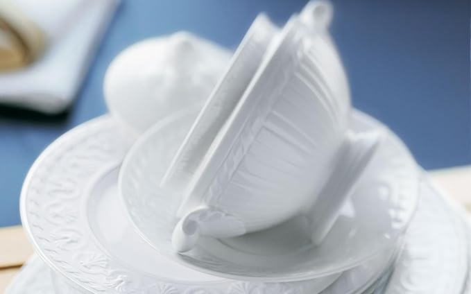 Villeroy &amp Boch Cellini Collection 24-Piece Dinnerware Set Premium Porcelain Made in Germany Dinner Plate Salad/Breakfast Plate Bowl Mug White