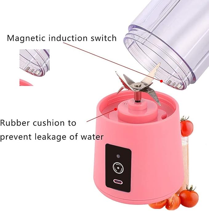 Portable Blender for Shakes and Smoothies Single Serve Travel Fruit Juicer Cup with 2000mAh USB Rechargeable Battery Small Electric Mini Blender with 6 Blades One Button (Pink)