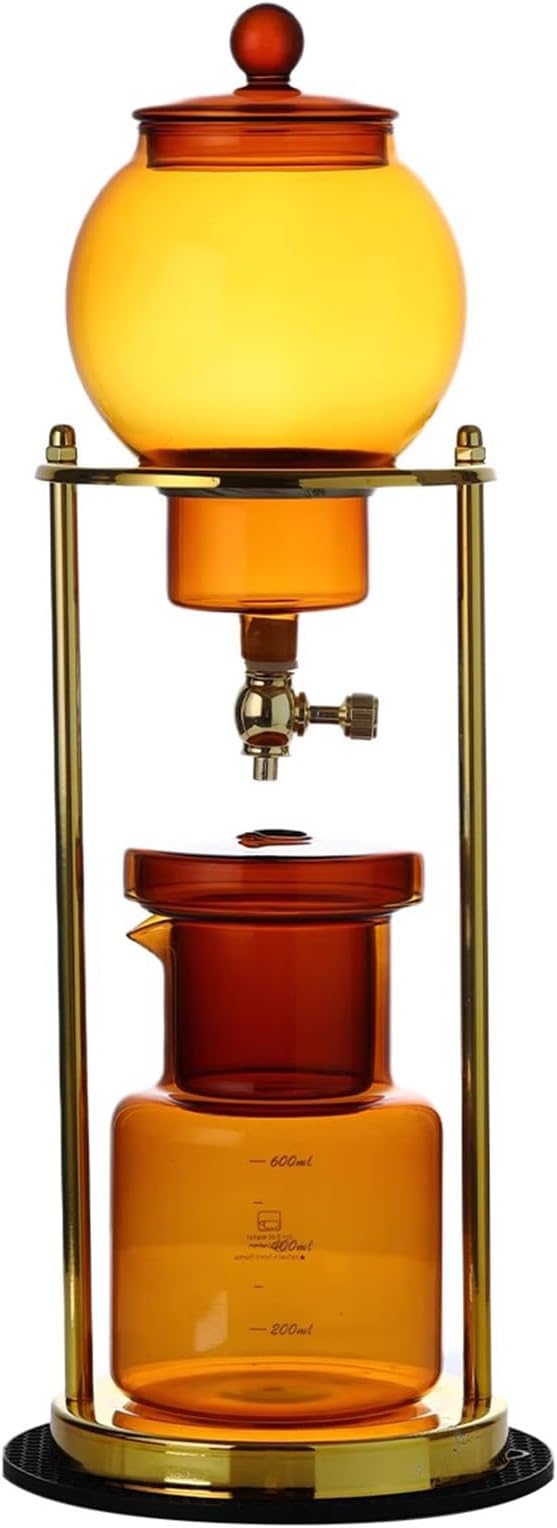 Cold Brew Coffee Tower Ice Drip Coffee Machine with Slow Drip Technology Metal Bracket 600ml Large Capacity Glass Pot for Home Office 4-6 Cups