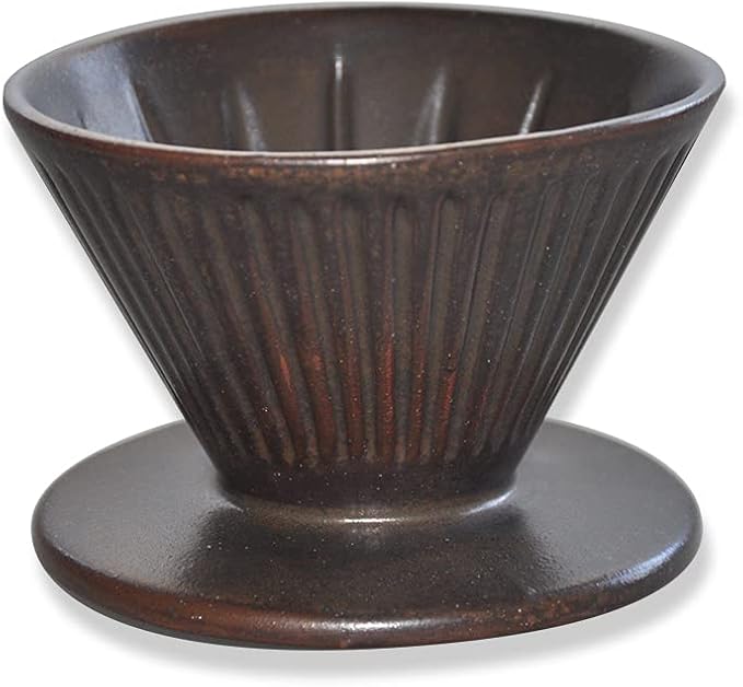 Pottery Pour Over Coffee Maker Ceramic Cone Filter Hand Drip Coffee Dripper Reusable Stoneware Pourover Coffee Brewer Size 02 (Rustic Chocolate Brown)