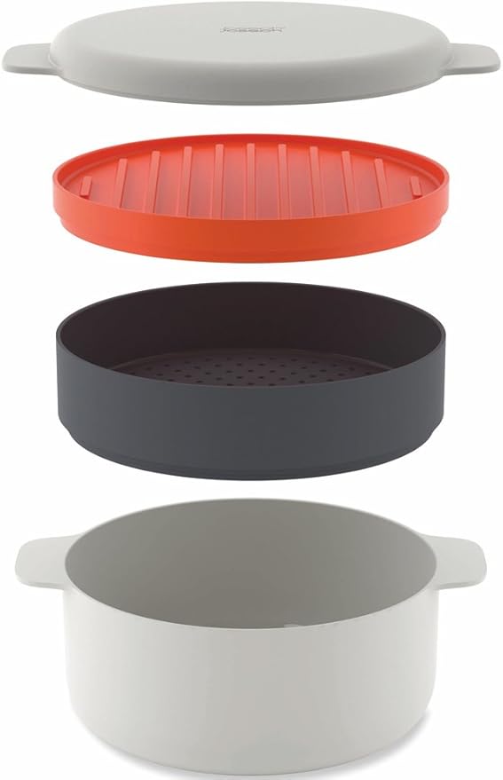 Joseph Joseph M-Cuisine Microwave 4-Piece Stackable Cooking Set 2 liter cooking pot steamer griddle and lid Orange/Beige