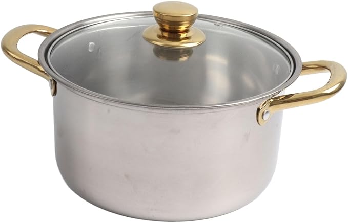 Stainless Steel Pots and Pans Set Ergonomic Golden Handle Multifunctional Cookware Set Cooking Pots with Glass Lids Kitchen