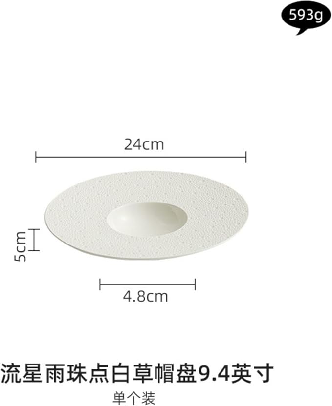 Thcbme 陶瓷帽子盘白色西餐盘饭店凉菜盘高级感意境菜点心盘意面摆盘/Ceramic Dinnerware SetsPlates and Bowls/9.4英寸帽子盘_珠点白