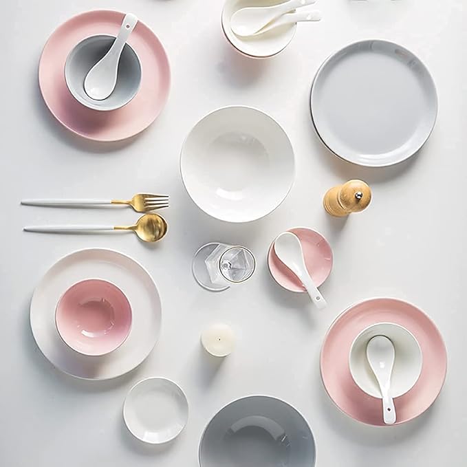 Kitchen Tableware SetCeramics Dinnerware Sets Plates and Bowls Sets 32 Pcs Japanese Style Pasta Dinnerware Dishes Set - Colorful Plates for Restaurant Family Party