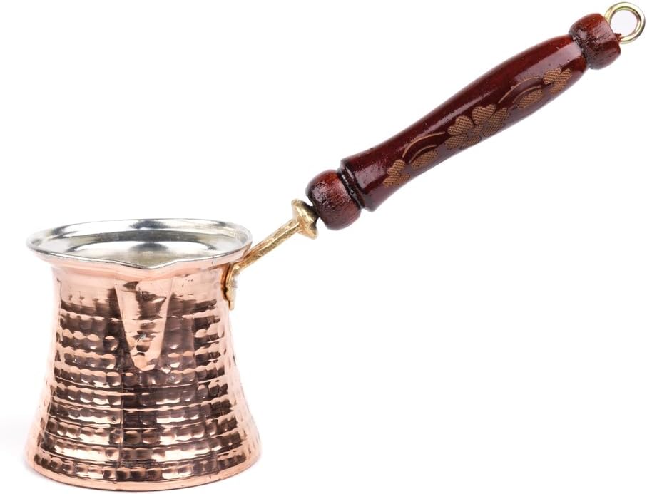 Copper Coffee Pot with Carved Design Wooden Handle 8-Cup Capacity Stovetop Coffee Maker Traditional Turkish Coffee Pot - Metallic One Size