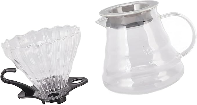 ZJchao Pour Over Coffee Maker Glass Dripper Brewer Pot 600ML 3 in 1 Set with Filter Cup and 100 Paper Filters for Home Office Use