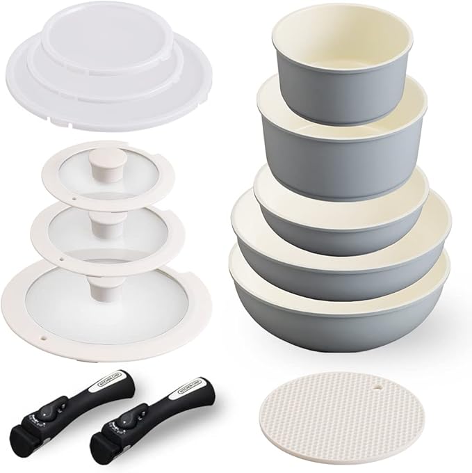 IrisCeramic Color Bread IH corresponding Kitchen Chef [5] Gray 13-Piece Set (IH Compatible) Frying pan take a Handle CC-SE13N