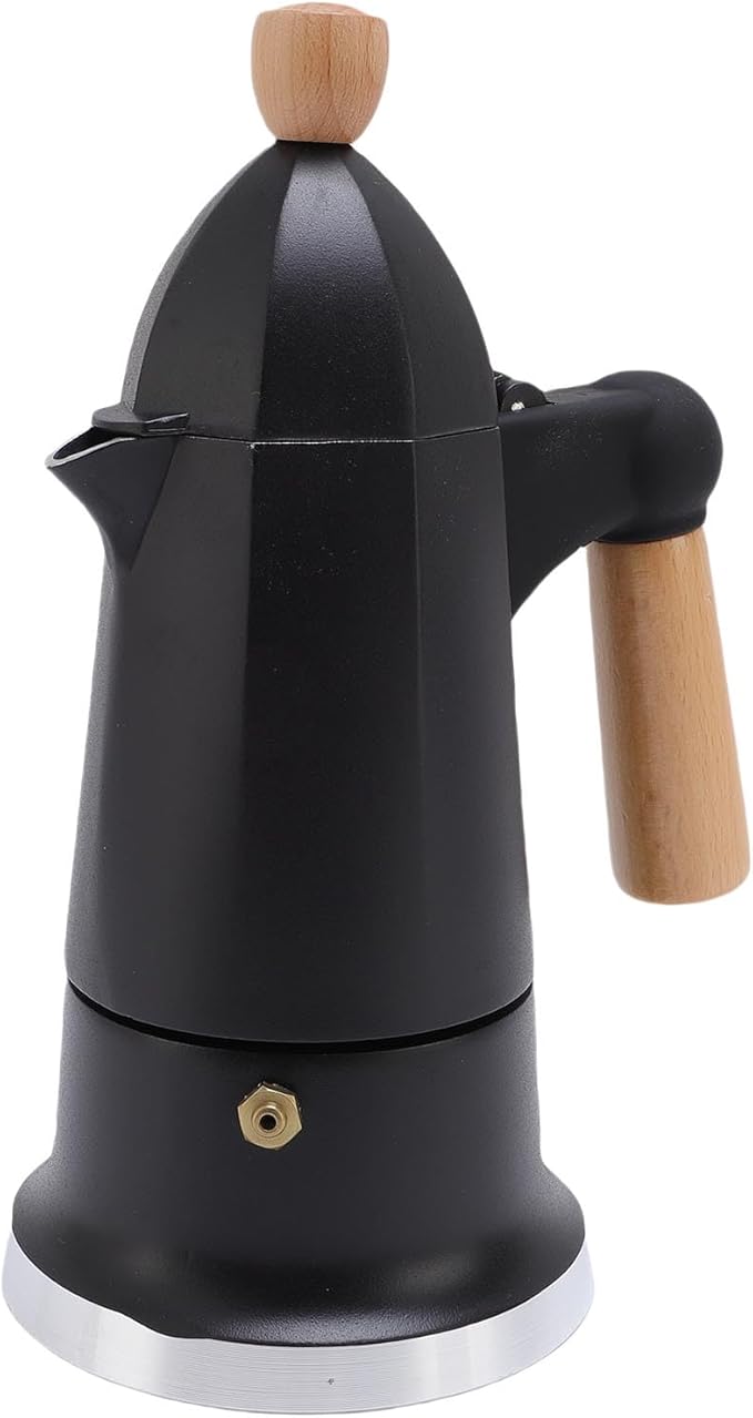 Stovetop Coffee Maker 3 Cups Single Valve Aluminum Alloy Percolator Coffee Maker Pot with Wooden Handle for Home Brewing Easy to Use &amp Clean (Black)