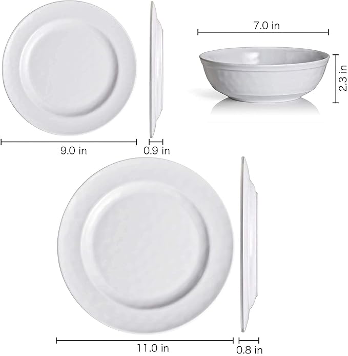 TP 18-Piece Dinnerware Set Melamine Dishes Set with Bowls and Plates Service for 6 Non-breakable Lightweight Dining Tableware White