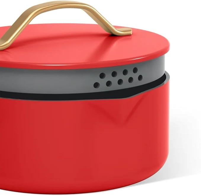 12-Piece Ceramic Nonstick Cookware Set Pots and Pans with Strainer Lids (Red Tomato)