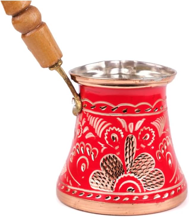 Copper Coffee Pot Stovetop Coffee Maker with Wooden Handle 4-Cup Capacity Traditional Turkish Coffee Pot for Home Kitchen - Metallic One Size