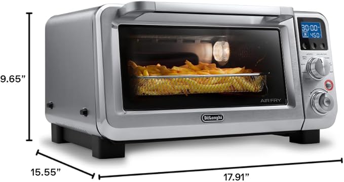 De'Longhi Digital Air Fry Convection Toaster Oven 14L Stainless Steel Air Fry Oven 9-in-1 Grills Broils Bakes Roasts Reheats Keep Warm Non-Stick Scratch-Resistant Interior 1800-Watts