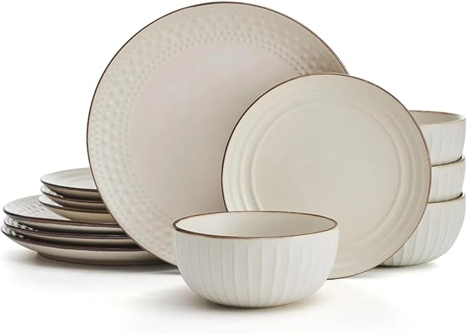 Cream Dish Kitchen Tableware Set of Plates 12 Piece Dinnerware Set Ceramic Dishes to Eat Plate Dinner Sets