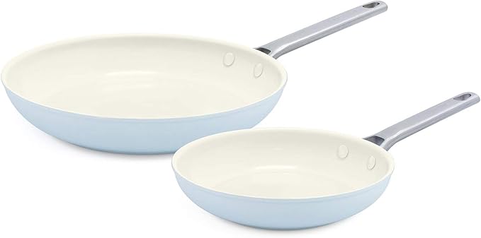 GreenPan Padova Hard Anodized Healthy Ceramic Nonstick 8 and 10 Frying Pan Skillet Set PFAS-Free Dishwasher Safe Light Blue