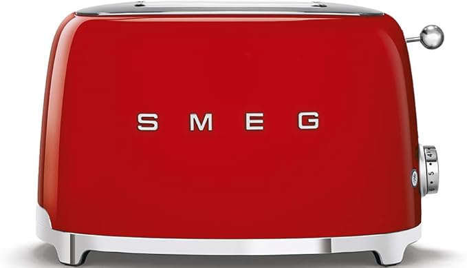 Smeg TSF01RDUS 50's Retro Style Toaster Bundle with Bamboo Tongs - (Red) 2 Slice