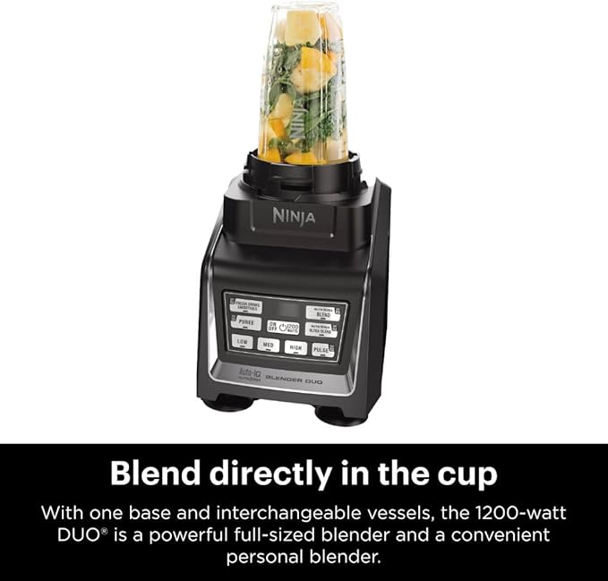 Ninja BL642 Nutri Ninja Personal &amp Countertop Blender with 1200W Auto-iQ Base 72 oz. Pitcher and 18 24 &amp 32 oz. To-Go Cups with Spout Lids For Smoothies Shakes &amp More Dishwasher Saf