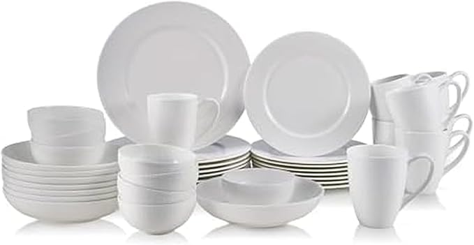 Mikasa Annabelle Bone China 40-Piece Dinnerware Set Service for 8 Lightweight and Chip-Resistant White Porcelain with Elegant Design