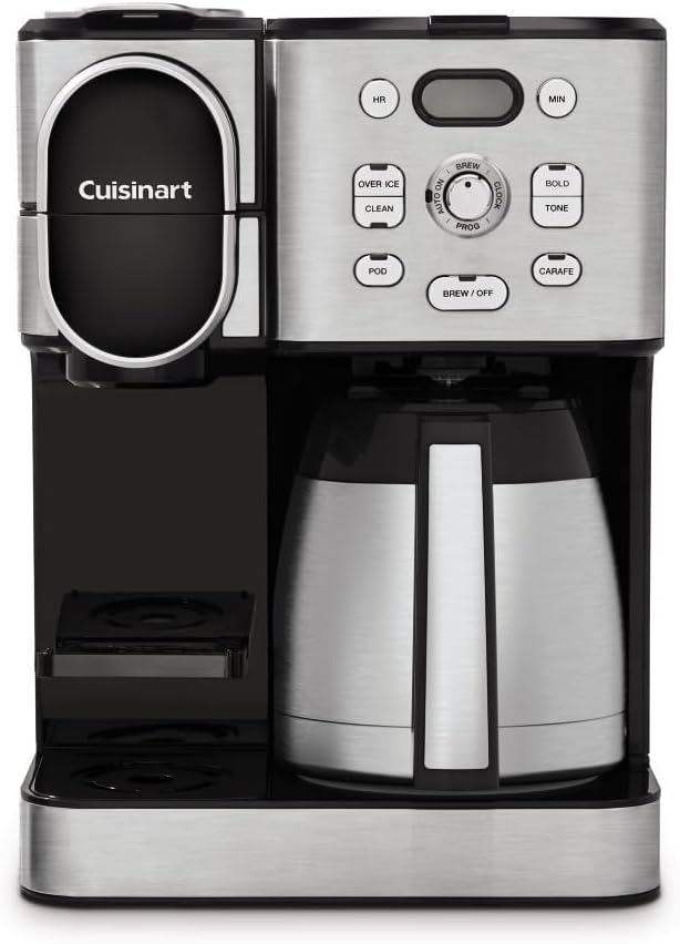 Cuisinart Coffee Center 10-Cup Thermal Carafe Drip Coffee Maker and Single-Serve Brewer with Over Ice Function Fully Automatic Coffeemaker Compatible with Single-Cup Pods Black/Stainless SS-21NAS