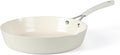 Martha Stewart Heathland 11 Inch Aluminum Fry Pan with Premium Ceramic Non-Stick Coating - Kitchen &amp Omelet Pan Linen White Induction Safe