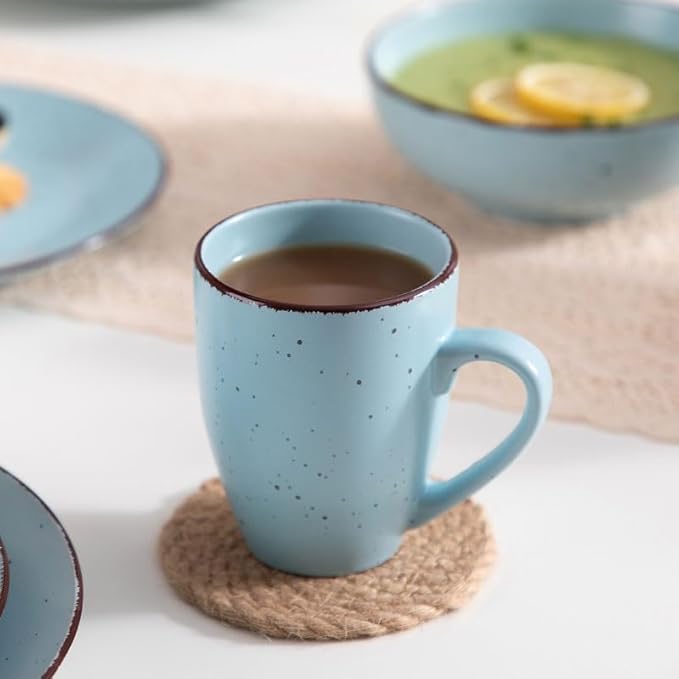 16 Piece Pottery Dinner Set Stoneware Tableware with Plate Dessert Bowls Cups