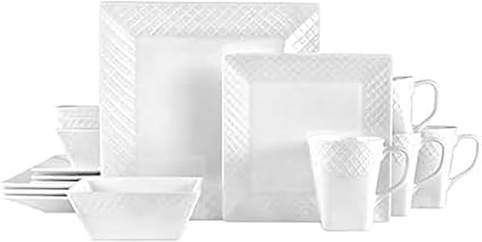 Mikasa Square Delray 16-Piece Bone China Dinnerware Set Service for 4 White