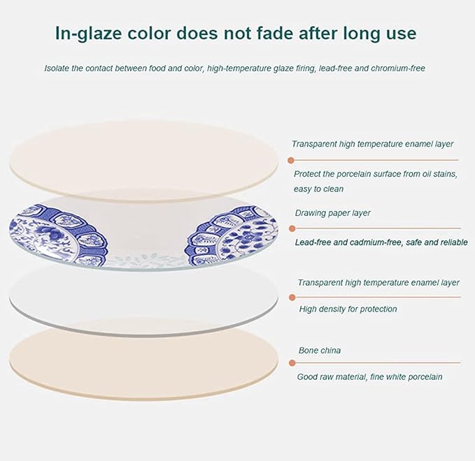Creativity Ceramic Dinner Plate Sets 58 Piece Dinnerware Set Service for 6-8 Blue and White Pattern Bone China Bowls and Dish Set