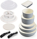 Iris Ohyama CC-SE14NP (Time Saving Energy Saving) Frying Pan 14-Piece Set IH Gas Fire 10.2 inches (26 cm) 7.9 inches (20 cm) Compact Storage Lightweight Ceramic Color Pan Gray