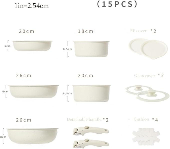 15pcs Pots and Pans Set Non Stick Kitchen Cookware Set with Detachable Handle RV Cookware Set Dishwasher Oven Safe