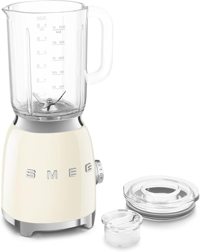 SMEG BLF03 Retro Style Blender – 600W Countertop Blender with 48 oz BPA-Free Jug 3 Speeds + Pulse Ice Crush &amp Smoothie Functions – 50s-Inspired Design-Cream