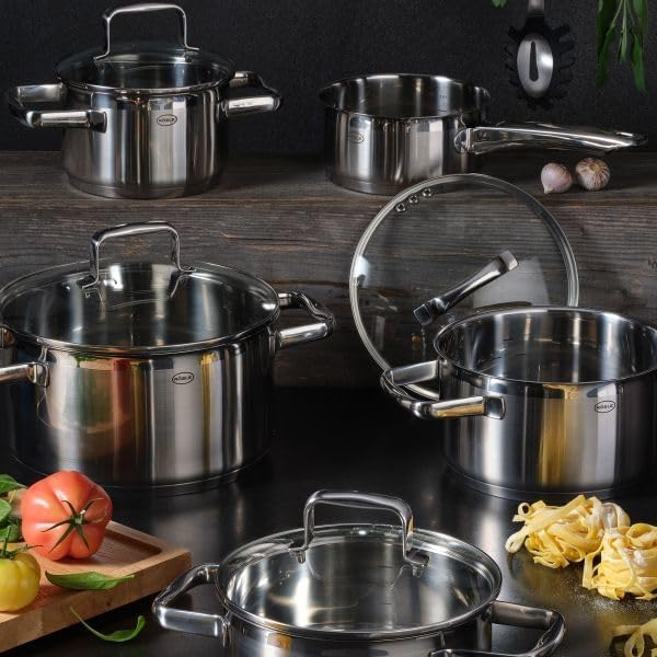RÖSLE CHARM 4-Piece Saucepan Set High-Quality Universal Pot Set with 3 Saucepans and 1 Saucepan 18/10 Stainless Steel Glass Lid Inner Scale Suitable for Induction Dishwasher Safe