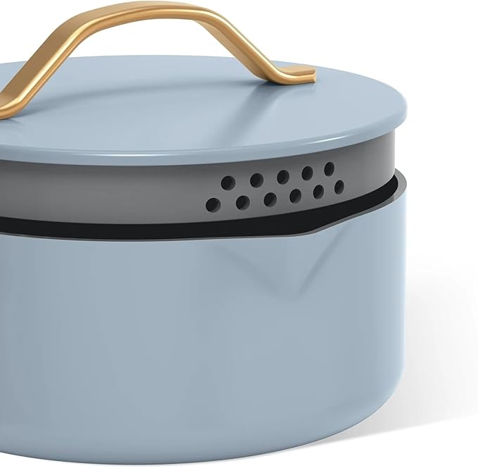 Pans12pc Ceramic Non-Stick Cookware Set by Drew Barrymore Pots &amp Pans with Lids Dishwasher‑SafeSoft‑Touch Handles Even‑Heat Base. (Cornflower Blue)