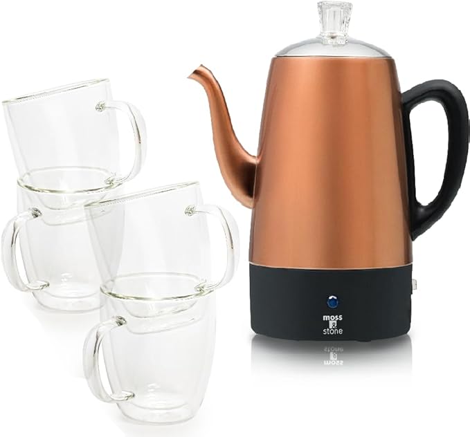 Moss &amp Stone Percolator Coffee Pot Electric 10 Cup Stainless Steel Coffee Maker Coffee Percolator Electric With Keep Warm Function 10 Cups Stainless Steel Percolator With Coffee Basket Bundle W