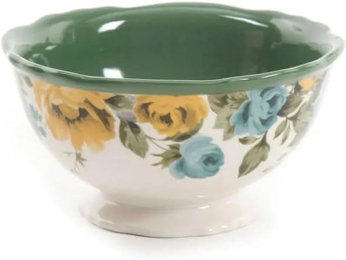 Rose Shadow 12-Piece Floral Ceramic Dinnerware Set – Service for 4 – Scalloped Edge Plates &amp Bowls – Microwave &amp Dishwasher Safe. Blue &amp Yellow Floral Country Design