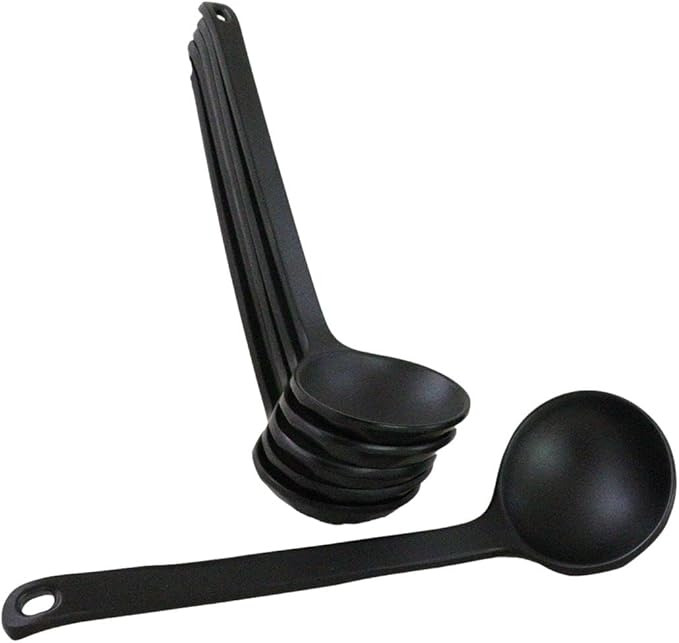 Ebros Gift Contemporary Ridged Matte Black Melamine Series Dinnerware Serveware Kitchenware Set Japanese Chinese Restaurant Supply (Pack Of 6 Stirring Mixing Serving Ladle Spoon 8.5L)
