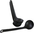 Ebros Gift Contemporary Ridged Matte Black Melamine Series Dinnerware Serveware Kitchenware Set Japanese Chinese Restaurant Supply (Pack Of 6 Stirring Mixing Serving Ladle Spoon 8.5L)