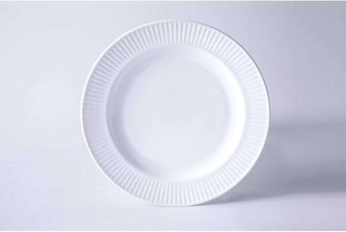 12-Piece Break-Resistant White Opal Glass Dinnerware Set – Modern Dinnerware with Embossed Stripe Design Microwave &amp Dishwasher Safe