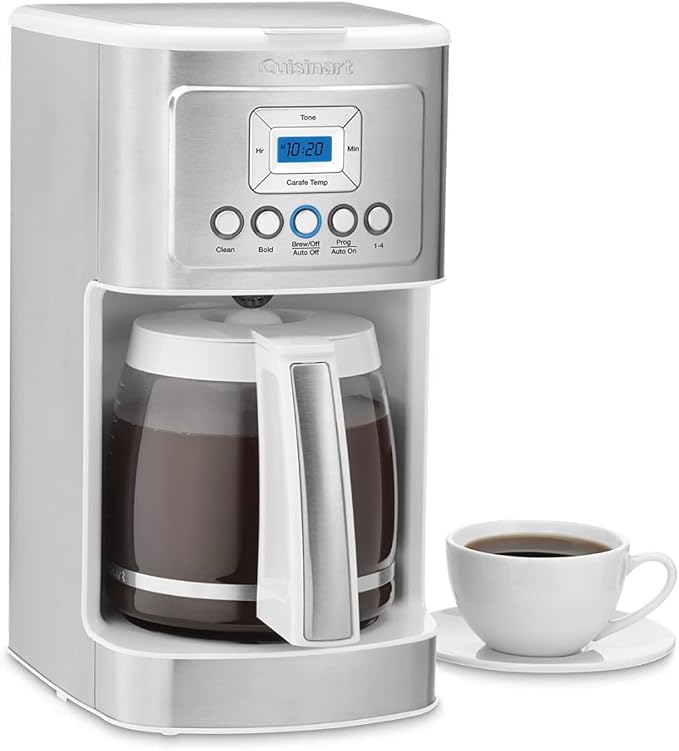 Cuisinart 14-Cup Coffee Maker Programmable PerfecTemp Glass Carafe Coffee Machine with 1-4 Cup Setting Brew Strength Control and Brew Pause Stainless Steel DCC-3200WNAS White
