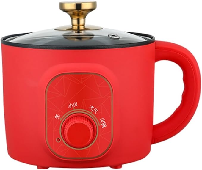 GRFIT Electric Cooking Machine 1.7L Rice Cooker Mini Soup Pot Food Steamer Multi-Function Wok Hot Pot Porridge Maker (Color : Red Knob)