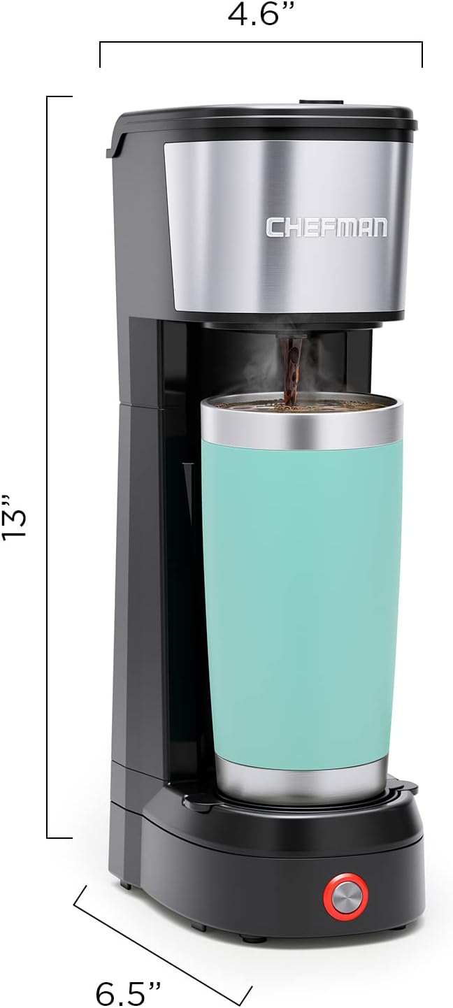 Chefman InstaCoffee Max The Easiest Way to Brew the Boldest Single-Serve Coffee Use Fresh And Flavorful Grounds or K-Cups With A Convenient Built-In Lift Black/Stainless Steel