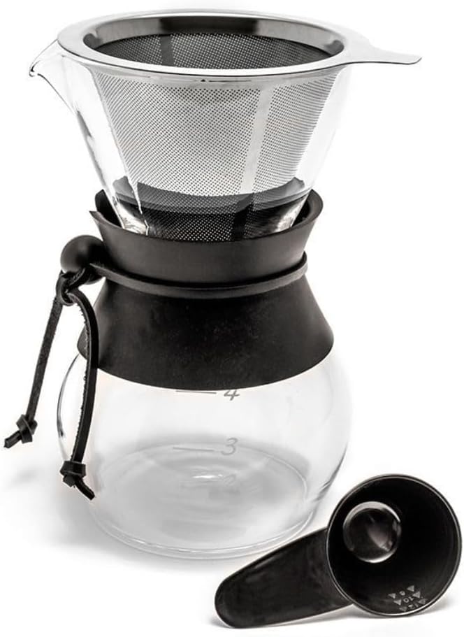 Yama Glass Yama Coffee Glass 20oz Pour Over Drip Pot With Reusable Stainless Steel Filter Cone Heat Sleeve Hand Blown in Taiwan