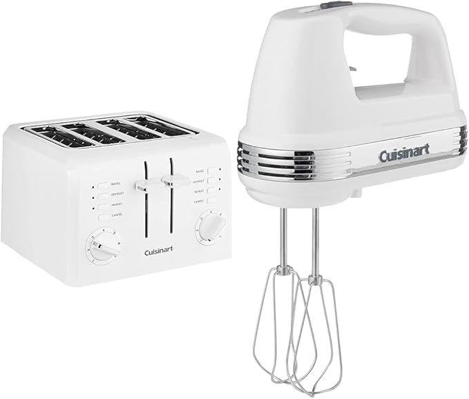 Cuisinart CPT-142P1 4-Slice Compact Plastic Toaster White &amp HM-50 Power Advantage 5-Speed Hand Mixer White