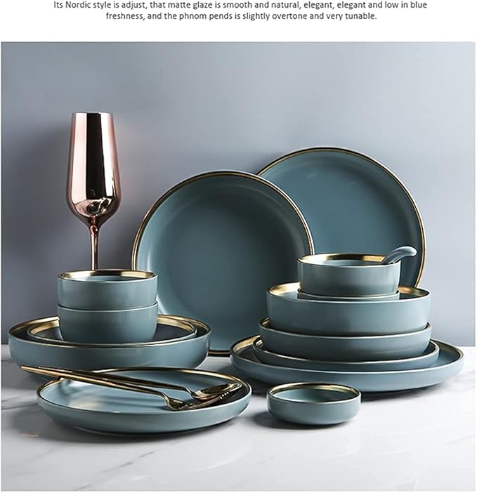 243241PCS Ceramic Dinnerware Set Nordic Dark Green Tableware Creative European Ceramic Tableware with Bowl Plate Service for 6810