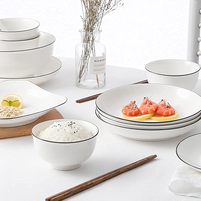 19-Pieces Dinnerware Sets Bone China Porcelain Tableware Set with Plates Bowls and Dish Ceramic Dinner Set for Home Kitchen and Dinning Microwave Dishwasher Safe