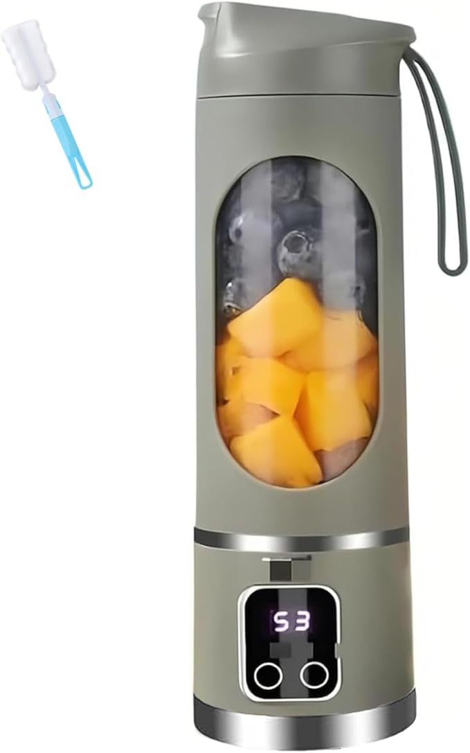 Digital Display Juicer Blender 450ml - Portable Personal Blender with Smart LED Mini Electric Juice Cup Leak-Proof for Smoothies Milkshakes (Green)