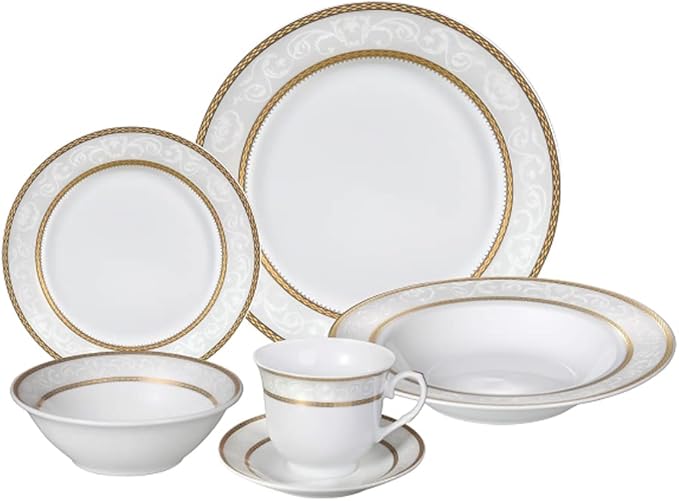 Stylish and Elegant 24 Pieces Porcelain Dinnerware Set Service for 4 People for Hosting Parties and Events - Amelia Design